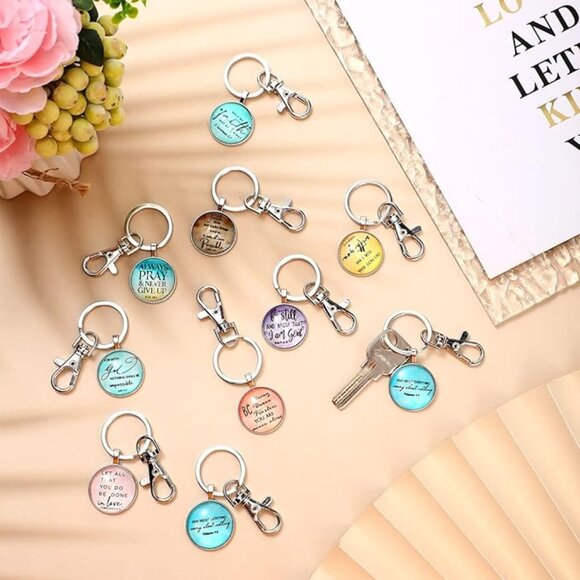 NWT Fumete Inspirational Bible Verse Sky Blue Keychain Phil 4:9 - Picture 9 of 10